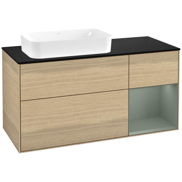 Villeroy Und Boch Finion Waschtischunterschrank F692GMPC 120X60,3X50,1Cm, Regal Rechts Olive Matt Lacquer, Oak Veneer