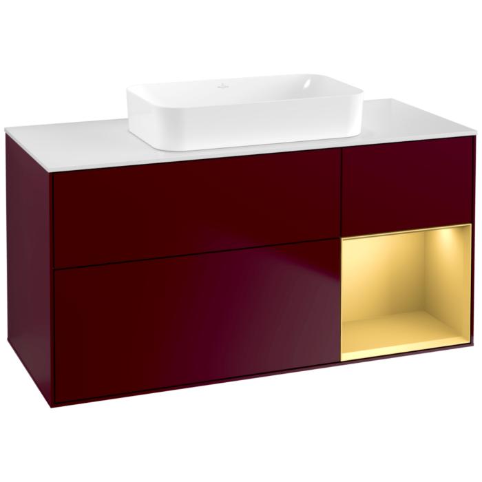 Villeroy Und Boch Finion Waschtischunterschrank F711HFHB 120X60,3X50,1Cm, Regal Rechts Gold Matt, Peony Matt