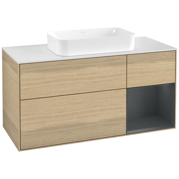 Villeroy Und Boch Finion Waschtischunterschrank F711HGPC 120X60,3X50,1Cm, Regal Rechts Midnight Blue Matt Lacquer, Oak Veneer