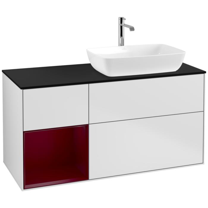 Villeroy Und Boch Finion Waschtischunterschrank F802HBMT 120Cm, Abdeckplatte Black Matt, Regale Peony Matt Lacquer, White Matt Lacquer