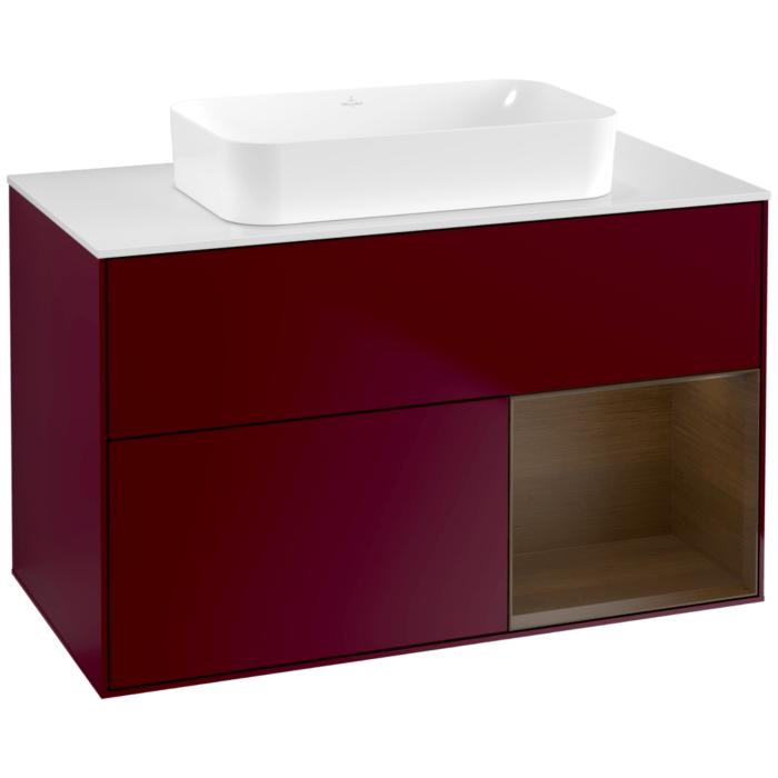 Villeroy Und Boch Finion Waschtischunterschrank F661GNHB 100X60,3X50,1Cm, Regal Rechts Walnut Veneer, Peony Matt