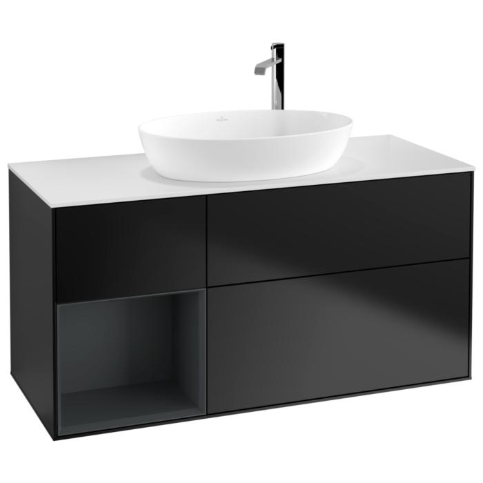 Villeroy Und Boch Finion Waschtischunterschrank G941HGPD 120Cm, Abdeckplatte White Matt, Emotion, Regale Midnight Matt Lacquer, Black Matt Lacquer
