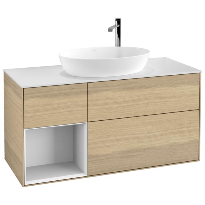 Villeroy Und Boch Finion Waschtischunterschrank G941GFPC 120Cm, Abdeckplatte White Matt, Emotion, Regale Glossy White Lacquer, Oak Veneer