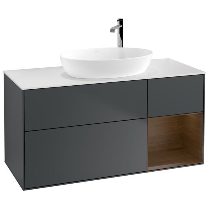 Villeroy Und Boch Finion Waschtischunterschrank G951GNHG 120Cm, Abdeckplatte White Matt, Emotion, Regale Walnut Veneer, Midnight Blue Matt Lacquer