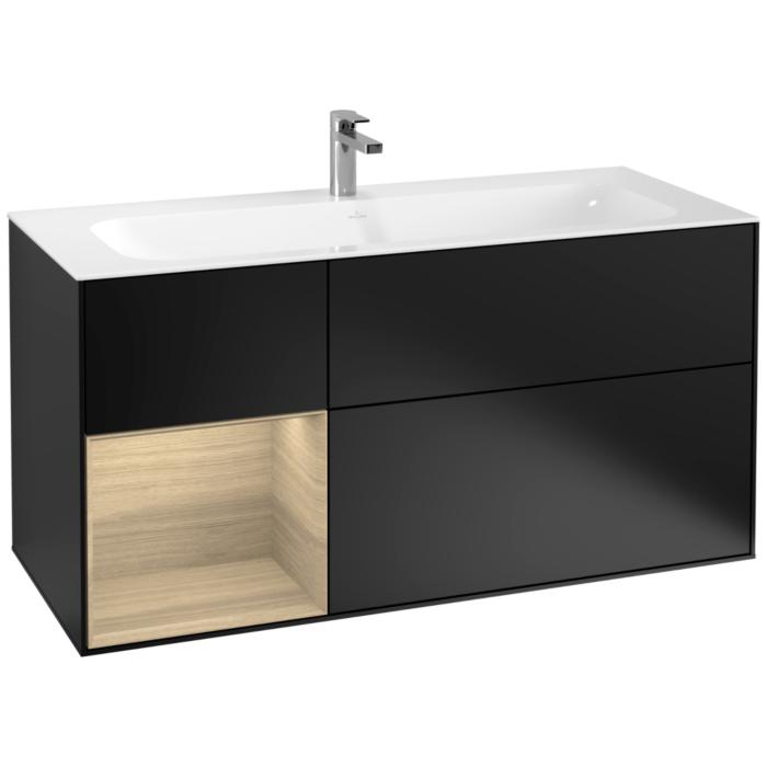 Villeroy Und Boch Finion Waschtischunterschrank F060PCPD 119,6X59,1Cm, Regal Links Oak Veneer, Black Matt Lacquer