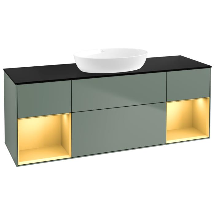 Villeroy Und Boch Finion Waschtischunterschrank FD02HFGM 120Cm, Abdeckplatte Black Matt, Regale Gold Matt Lacquer, Olive Matt Lacquer