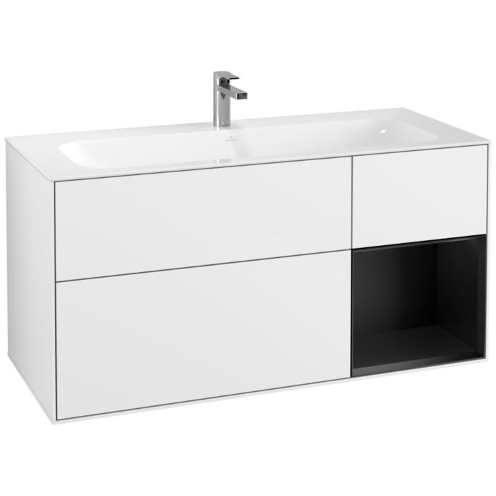 Villeroy Und Boch Finion Waschtischunterschrank G070PDGF 119,6X59,1Cm, Emotion, Regal Rechts Black Matt Lacquer, Glossy White Lacquer