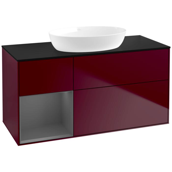 Villeroy Und Boch Finion Waschtischunterschrank FA62GKHB 120Cm, Abdeckplatte Black Matt, Regale Anthracite Matt Lacquer, Peony Matt