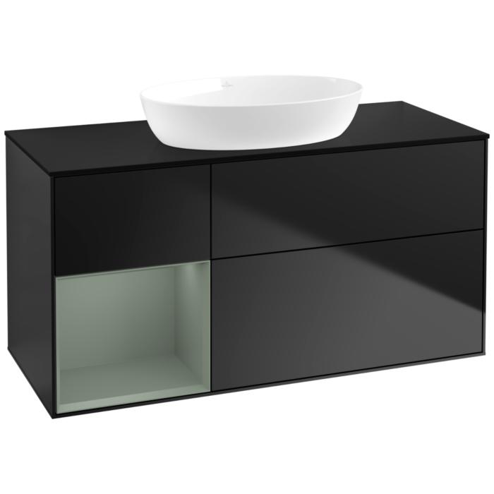 Villeroy Und Boch Finion Waschtischunterschrank FA62GMPD 120Cm, Abdeckplatte Black Matt, Regale Olive Matt Lacquer, Black Matt Lacquer
