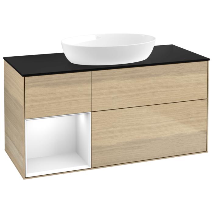 Villeroy Und Boch Finion Waschtischunterschrank GA62GFPC 120Cm, Abdeckplatte Black Matt, Emotion, Regale Glossy White Lacquer, Oak Veneer