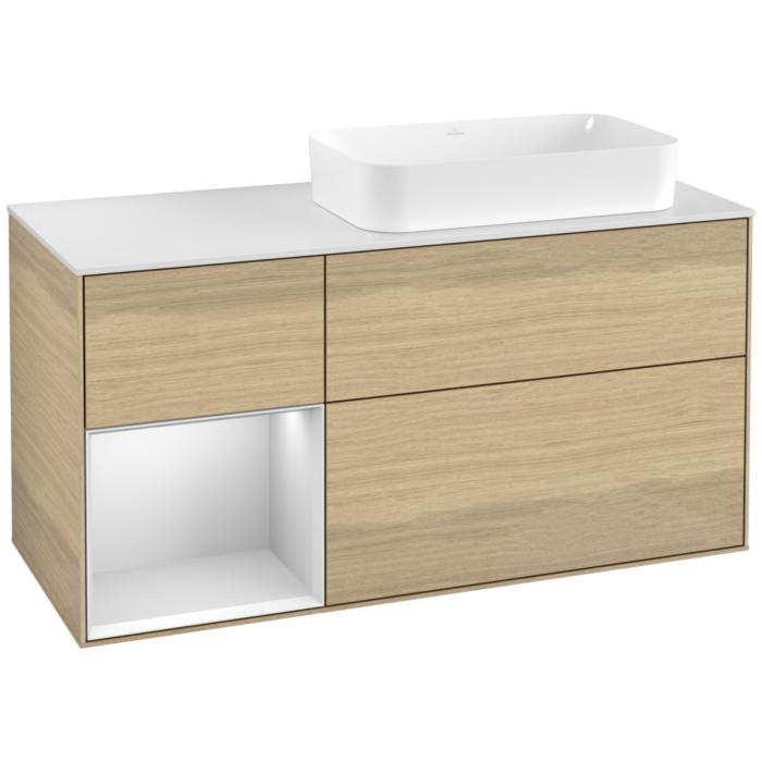 Villeroy Und Boch Finion Waschtischunterschrank G681MTPC 120X60,3X50,1Cm, Regal Links White Matt Lacquer, Oak Veneer