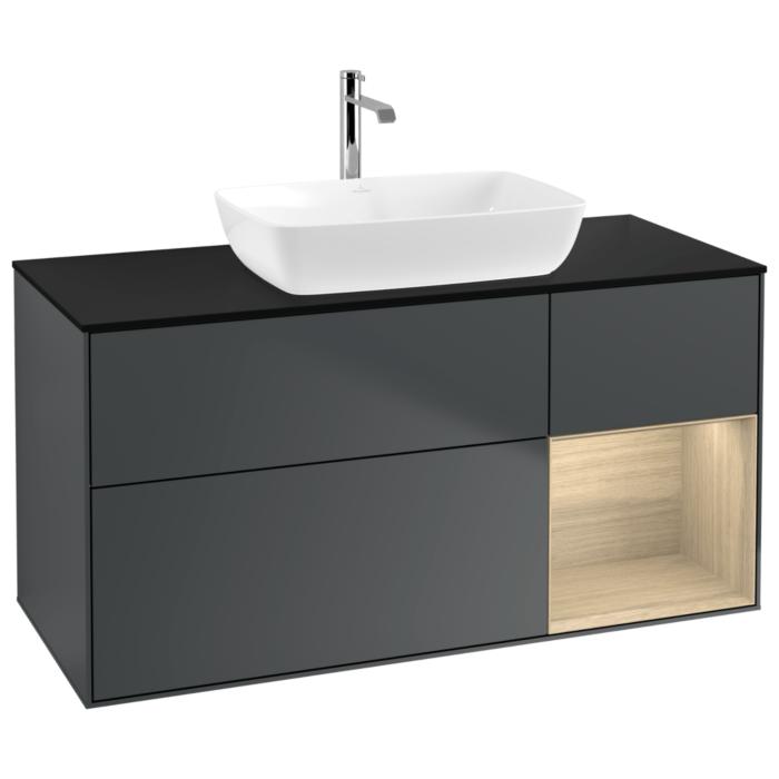 Villeroy Und Boch Finion Waschtischunterschrank G832PCHG 120Cm, Abdeckplatte Black Matt, Emotion, Regale Oak Veneer, Midnight Blue Matt Lacquer