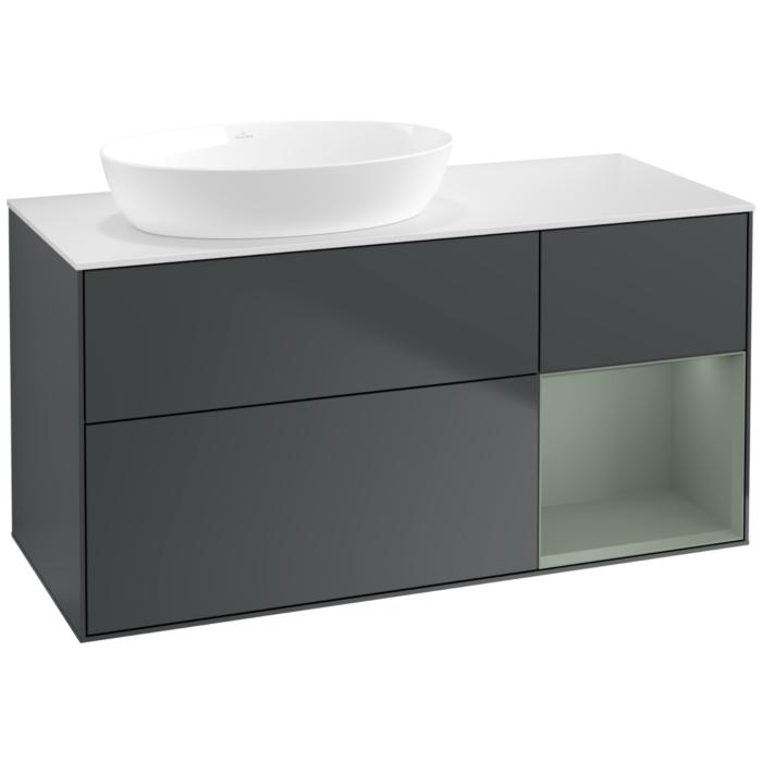 Villeroy Und Boch Finion Waschtischunterschrank FA51GMHG 120Cm, Abdeckplatte White Matt, Regale Olive Matt Lacquer, Midnight Blue Matt Lacquer