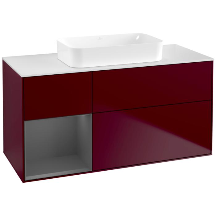 Villeroy Und Boch Finion Waschtischunterschrank F701GKHB 120X60,3X50,1Cm, Regal Links Anthracite Matt, Peony Matt