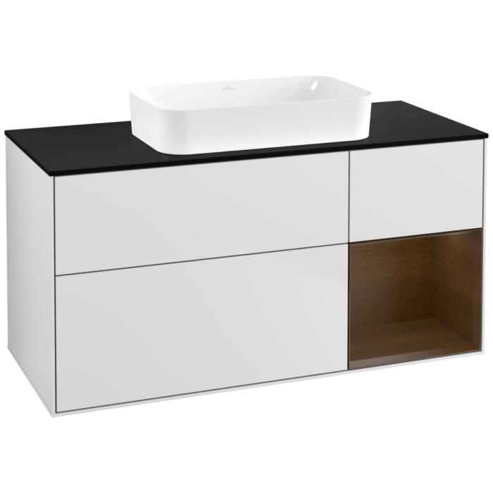 Villeroy Und Boch Finion Waschtischunterschrank F712GNMT 120X60,3X50,1Cm, Regal Rechts Walnut Veneer, White Matt Lacquer