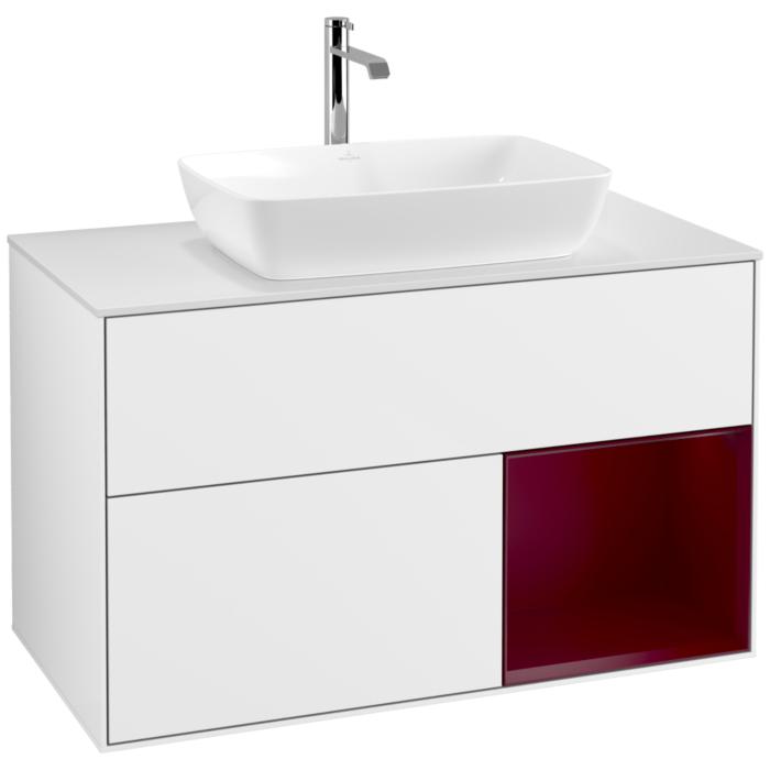 Villeroy Und Boch Finion Waschtischunterschrank F781HBGF 100Cm, Abdeckplatte White Matt, Regale Peony Matt Lacquer, Glossy White Lacquer