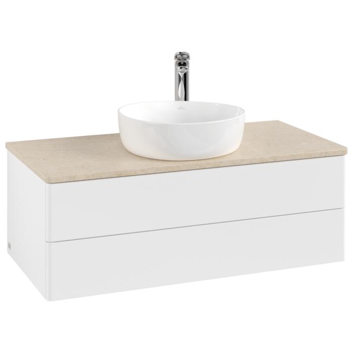Villeroy Und Boch Antao Waschtisch-Unterschrank K20053MT 100X36X50Cm, Hahnloch, Waschbeckenplattenfarbe Botticino, White Matt Lacquer