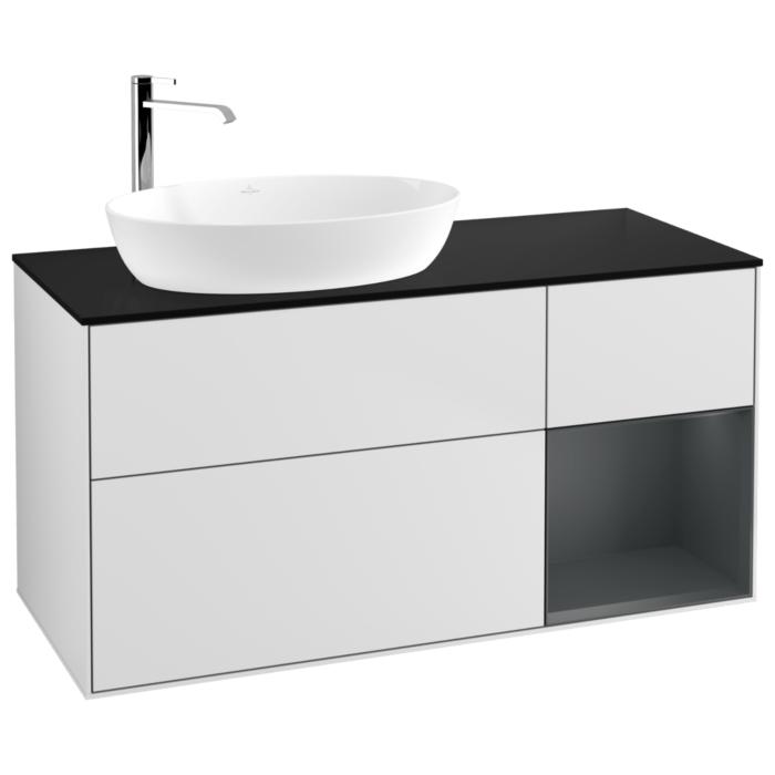 Villeroy Und Boch Finion Waschtischunterschrank G932HGMT 120Cm, Abdeckplatte Black Matt, Emotion, Regale Midnight Matt Lacquer, White Matt Lacquer