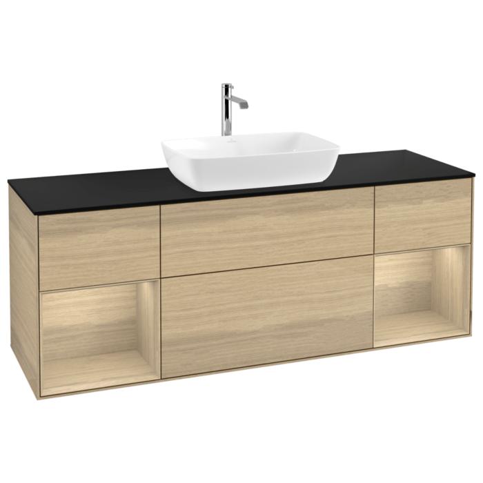 Villeroy Und Boch Finion Waschtischunterschrank G862PCPC 160Cm, Abdeckplatte Black Matt, Emotion, Regale Oak Veneer, Oak Veneer