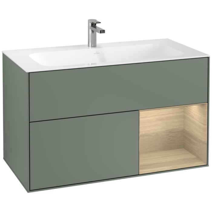 Villeroy Und Boch Finion Waschtischunterschrank F040PCGM 99,6X59,1X49,8Cm, Regal Rechts Oak Veneer, Olive Matt Lacquer