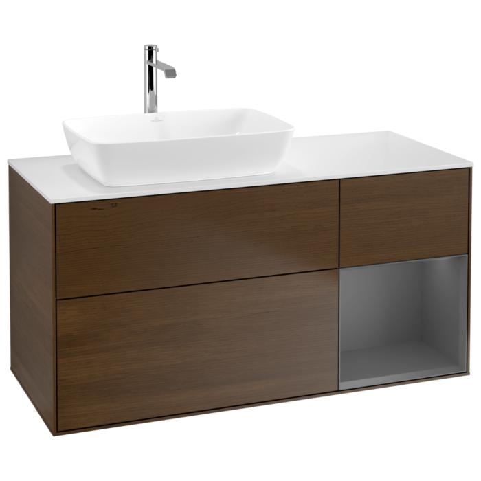 Villeroy Und Boch Finion Waschtischunterschrank G811GKGN 120Cm, Abdeckplatte White Matt, Emotion, Regale Anthracite Matt Lacquer, Walnut Veneer