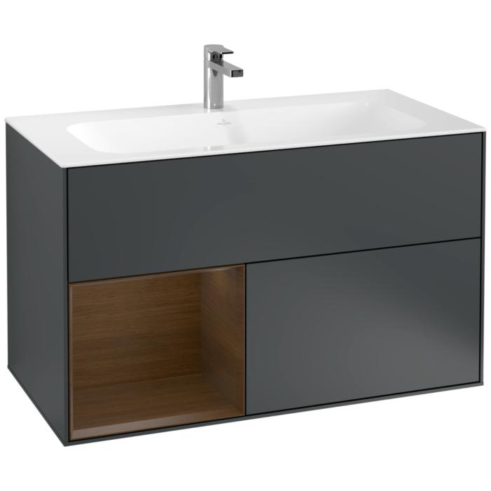 Villeroy Und Boch Finion Waschtischunterschrank G030GNHG 99,6X59,1Cm, Wandbeleuchtung, Regal Links Walnut Veneer, Midnight Blue Matt Lacquer