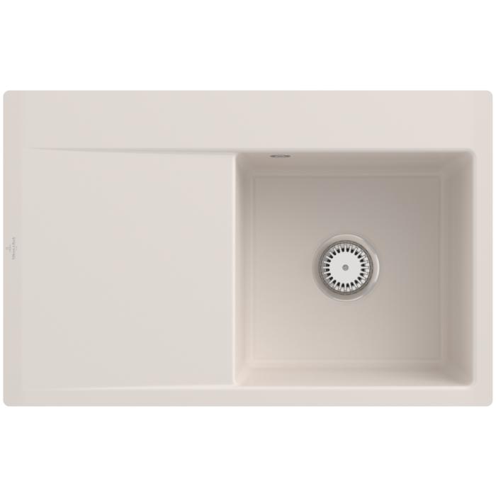 Villeroy Und Boch Subway Style 45 Flat FläChenbüNdige SpüLe 33471FKR Rechts, Mit Ablaufgarnitur, HandbetäTigung, Crema Ceramicplus, 78 X 51 Cm