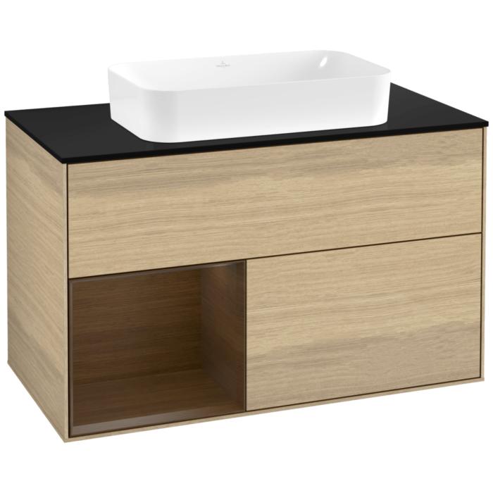 Villeroy Und Boch Finion Waschtischunterschrank F652GNPC 100X60,3X50,1Cm, Regal Links Walnut Veneer, Oak Veneer