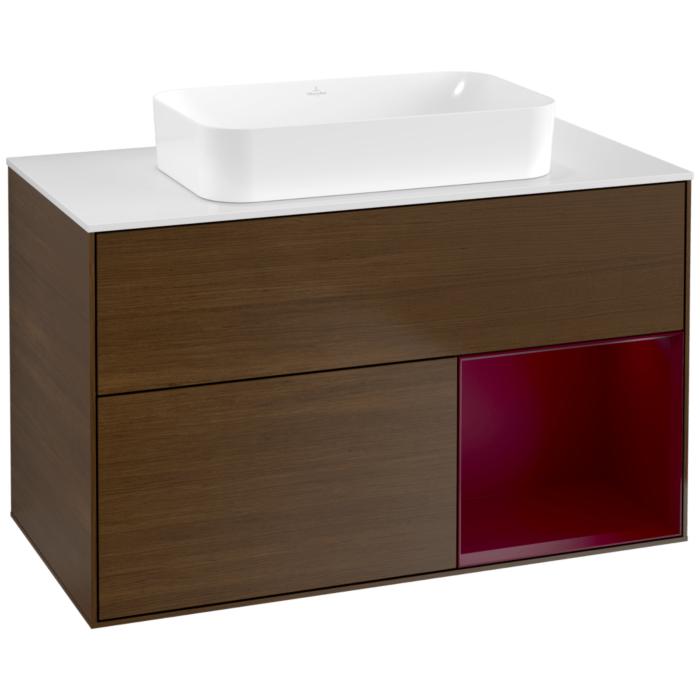 Villeroy Und Boch Finion Waschtischunterschrank F661HBGN 100X60,3X50,1Cm, Regal Rechts Peony, Walnut Veneer