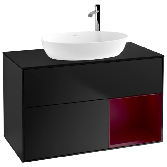Villeroy Und Boch Finion Waschtischunterschrank G902HBPD 100Cm, Abdeckplatte Black Matt, Emotion, Regale Peony Matt Lacquer, Black Matt Lacquer