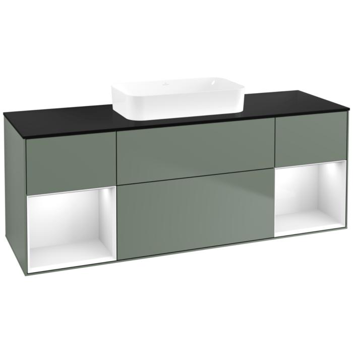 Villeroy Und Boch Finion Waschtischunterschrank F742GFGM 160X60,3X50,1Cm, Regale Glossy White Lacquer, Olive Matt Lacquer