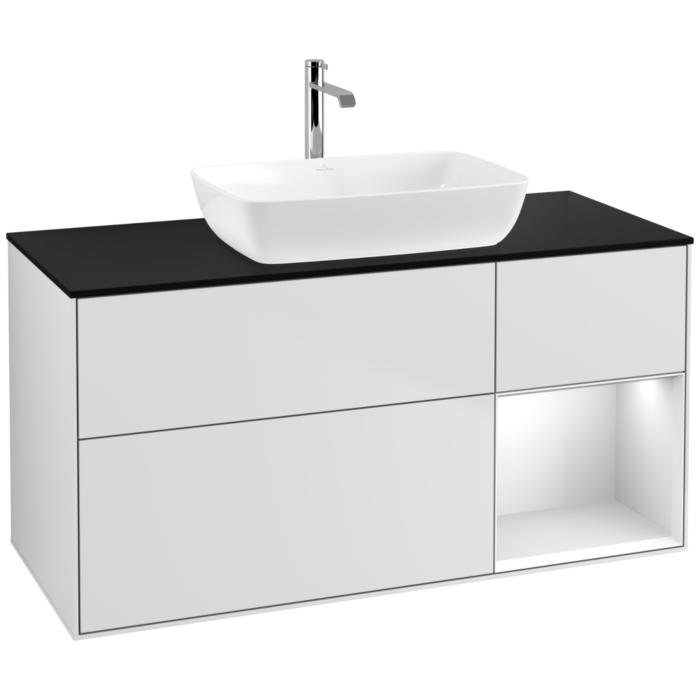 Villeroy Und Boch Finion Waschtischunterschrank F832MTMT 120Cm, Abdeckplatte Black Matt, Regale White Matt Lacquer, White Matt Lacquer