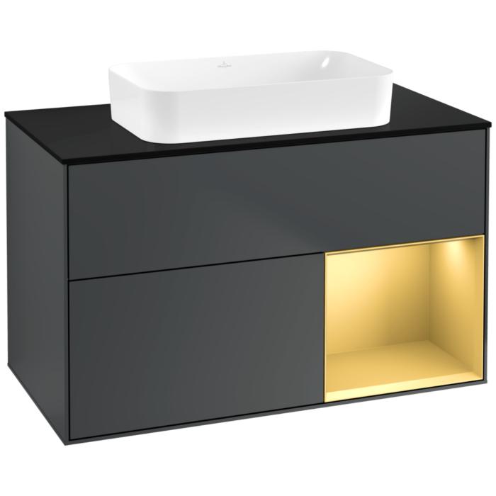Villeroy Und Boch Finion Waschtischunterschrank G662HFHG 100X60,3X50,1Cm, Regal Rechts Gold Matt, Midnight Blue Matt Lacquer