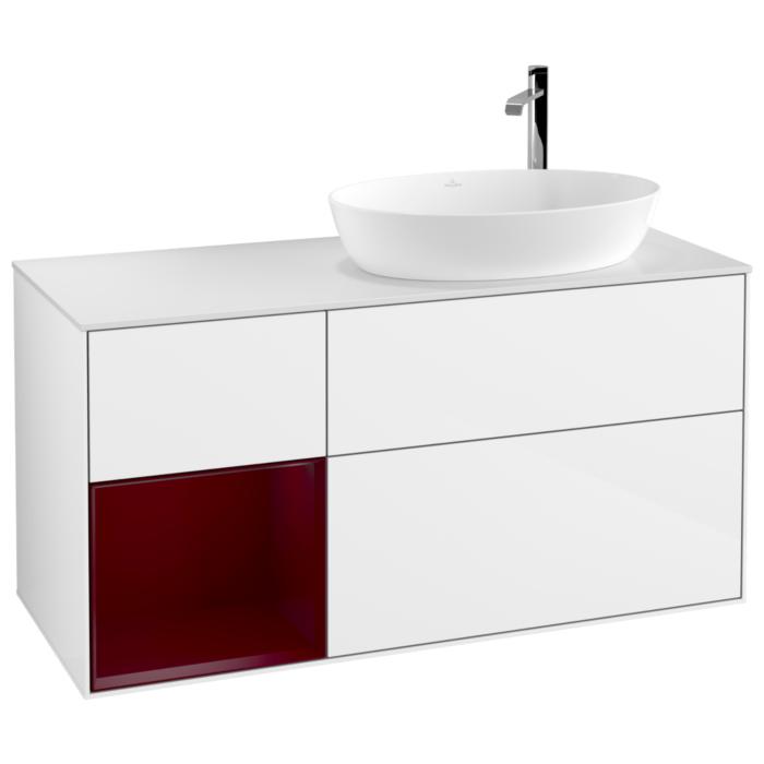 Villeroy Und Boch Finion Waschtischunterschrank G921HBGF 120Cm, Abdeckplatte White Matt, Emotion, Regale Peony Matt Lacquer, Glossy White Lacquer