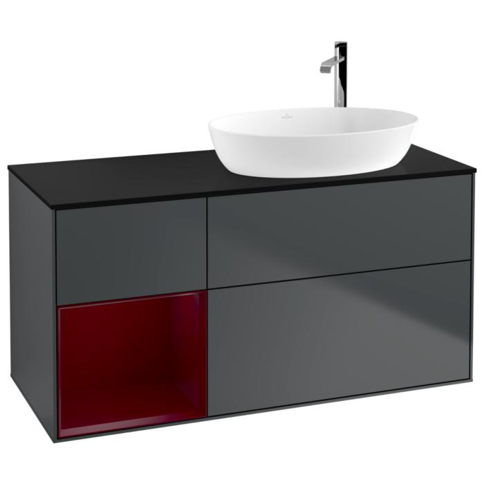 Villeroy Und Boch Finion Waschtischunterschrank G922HBHG 120Cm, Abdeckplatte Black Matt, Emotion, Regale Peony Matt Lacquer, Midnight Blue Matt Lacquer
