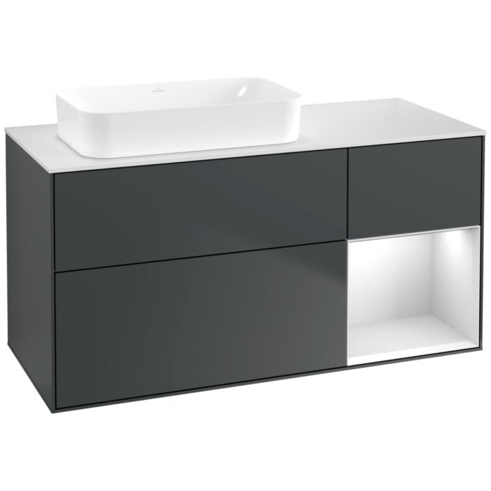 Villeroy Und Boch Finion Waschtischunterschrank F691MTHG 120X60,3X50,1Cm, Regal Rechts White Matt Lacquer, Midnight Blue Matt Lacquer