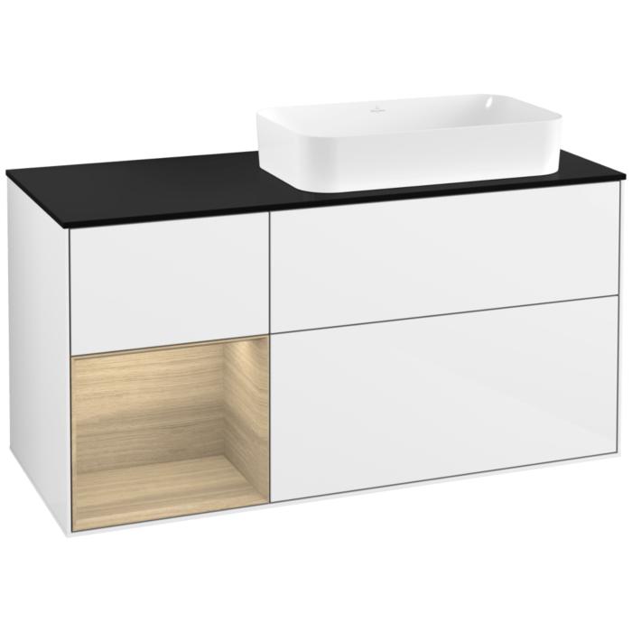 Villeroy Und Boch Finion Waschtischunterschrank G682PCGF 120X60,3X50,1Cm, Regal Links Oak Veneer, Glossy White Lacquer