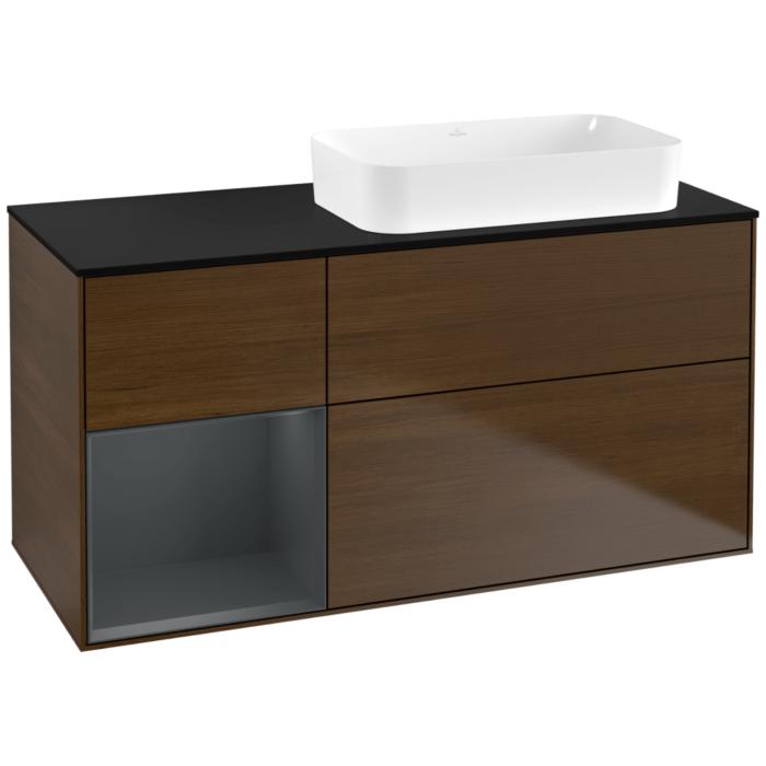 Villeroy Und Boch Finion Waschtischunterschrank G682HGGN 120X60,3X50,1Cm, Regal Links Midnight Blue Matt Lacquer, Walnut Veneer