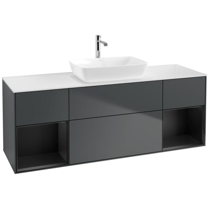 Villeroy Und Boch Finion Waschtischunterschrank F861PDHG 160Cm, Abdeckplatte White Matt, Regale Black Matt Lacquer, Midnight Blue Matt Lacquer