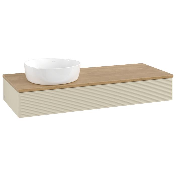 Villeroy Und Boch Antao Waschtisch-Unterschrank L11111HJ Mit Beleuchtung, 120X19X50Cm, Waschbeckenplattenfarbe Honey Oak, Silk Grey Matt Lacquer