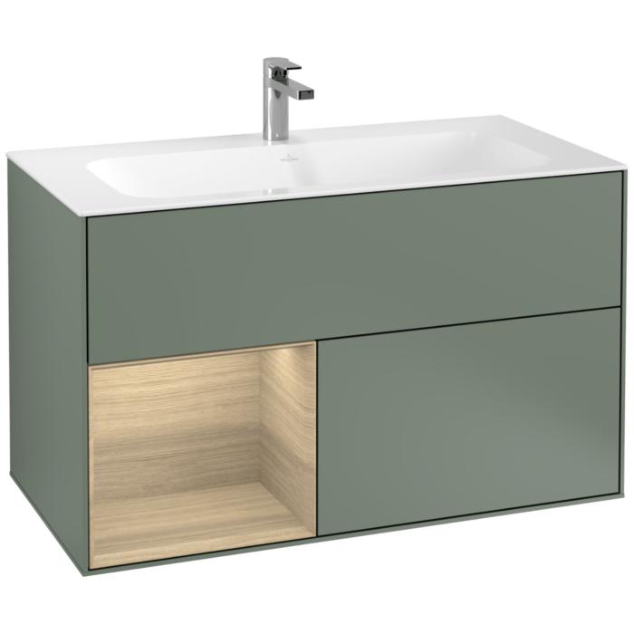 Villeroy Und Boch Finion Waschtischunterschrank G030PCGM 99,6X59,1Cm, Wandbeleuchtung, Regal Links Oak Veneer, Olive Matt Lacquer