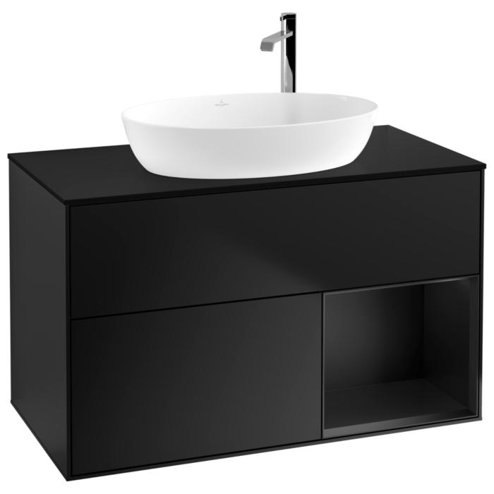 Villeroy Und Boch Finion Waschtischunterschrank F902PDPD 100Cm, Abdeckplatte Black Matt, Regale Black Matt Lacquer, Black Matt Lacquer