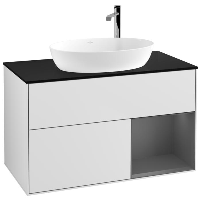 Villeroy Und Boch Finion Waschtischunterschrank G902GKMT 100Cm, Abdeckplatte Black Matt, Emotion, Regale Anthracite Matt Lacquer, White Matt Lacquer