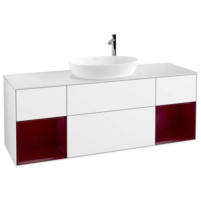 Villeroy Und Boch Finion Waschtischunterschrank F981HBGF 160Cm, Abdeckplatte White Matt, Regale Peony Matt Lacquer, Glossy White Lacquer