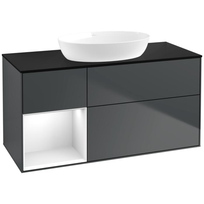 Villeroy Und Boch Finion Waschtischunterschrank FA62GFHG 120Cm, Abdeckplatte Black Matt, Regale Glossy White Lacquer, Midnight Blue Matt Lacquer