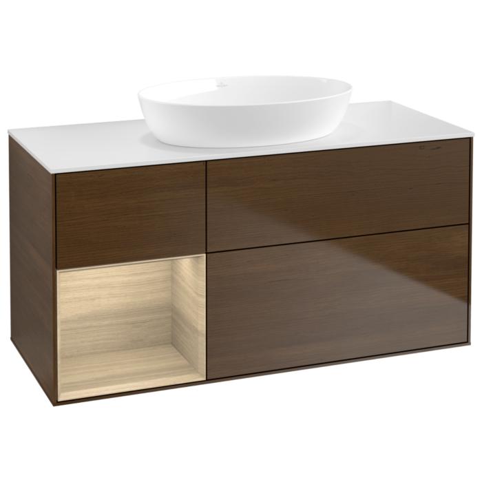 Villeroy Und Boch Finion Waschtischunterschrank GA61PCGN 120Cm, Abdeckplatte White Matt, Emotion, Regale Oak Veneer, Walnut Veneer
