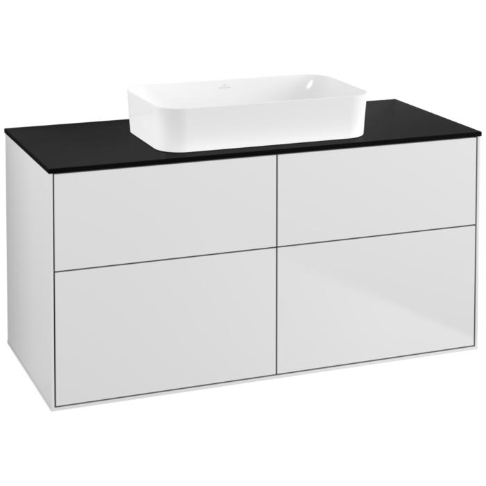 Villeroy Und Boch Finion Waschtischunterschrank F67200MT 120X60,3X50,1Cm, Glass Black Matt, White Matt Lacquer