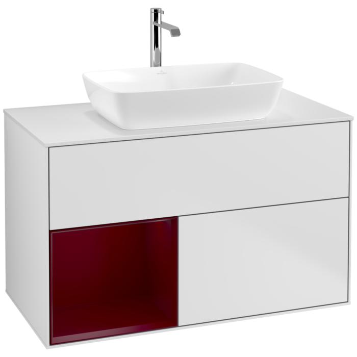 Villeroy Und Boch Finion Waschtischunterschrank F771HBMT 100Cm, Abdeckplatte White Matt, Regale Peony Matt Lacquer, White Matt Lacquer