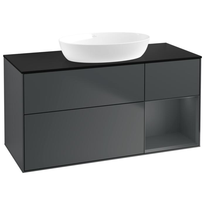 Villeroy Und Boch Finion Waschtischunterschrank FA72HGHG 120Cm, Abdeckplatte Black Matt, Regale Midnight Matt Lacquer, Midnight Blue Matt Lacquer