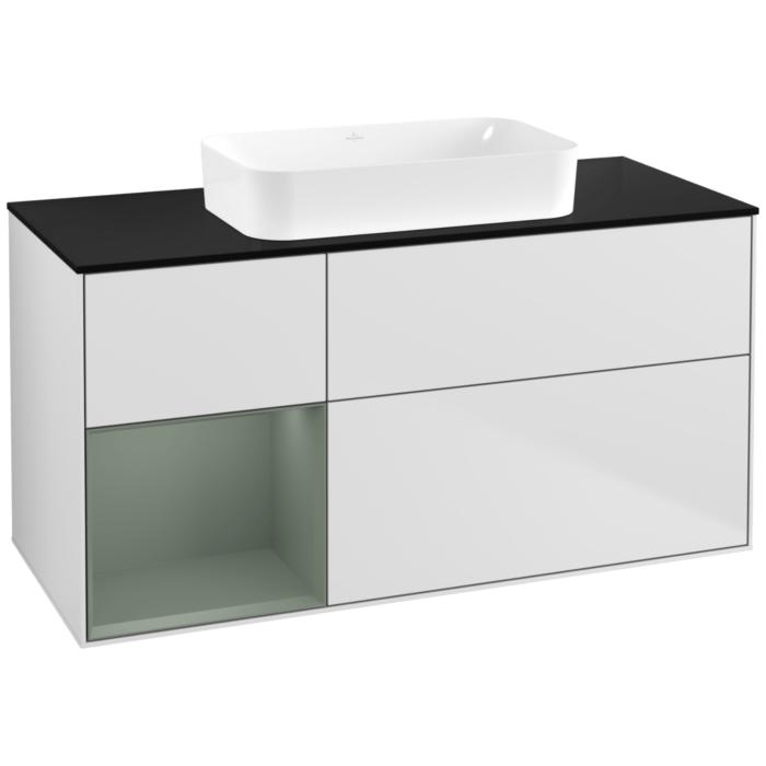 Villeroy Und Boch Finion Waschtischunterschrank G702GMMT 120X60,3X50,1Cm, Regal Rechts Olive Matt Lacquer, White Matt Lacquer